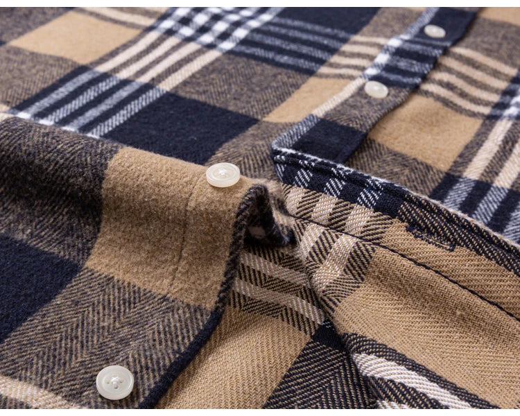 Men's Long Sleeve Flannel Plaid Shirt - Soft Pure Cotton, Button Down Shirts Thick Autumn Winter - Weekend Casual, Going Out