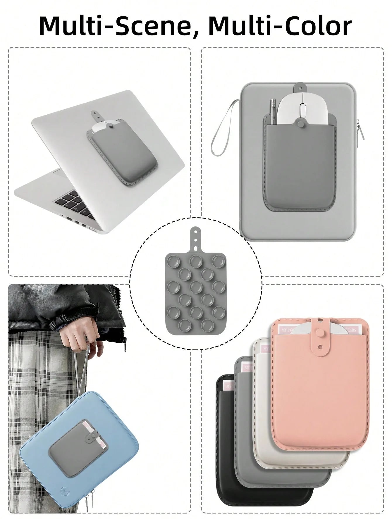 Adsorption Back Storage Bag For iPad Laptop Smooth Surface Reusable Cable/Mouse/Powerbank Pouch Elastic Tablet Accessories