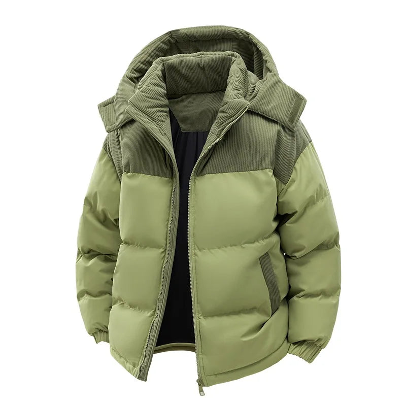 2025 Men Winter Thick Warm Parka Coat Male Color Blocking Detachable Hooded Collar Cotton Jacket Men's Cotton Coat