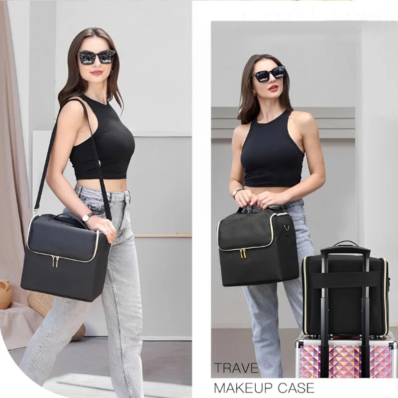 Large Capacity Makeup Train Case Foldable Multi-layer Adjustable Trays Manicurist Box Portable Cosmetic Storage Nail Organizer