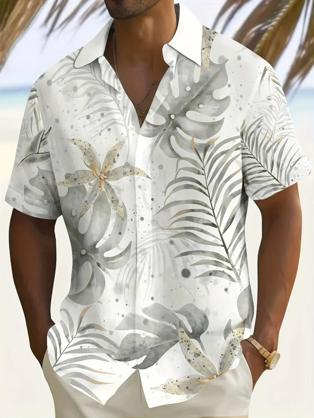 Men's Summer Hawaiian Tropical Leisure Flower Art Digital Printing Men's Single Breasted Short Sleeved Shirt Clothing