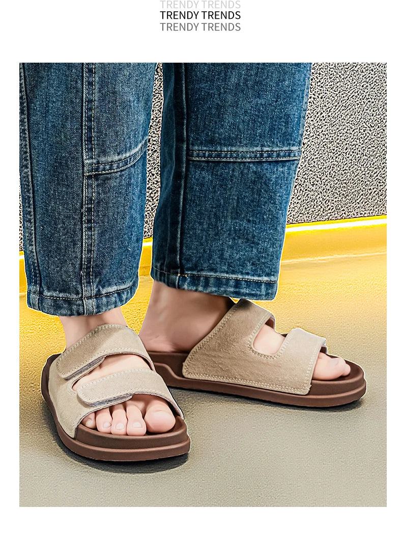 Birkent Men's Sandals Summer 2026 Outdoor Sports Beach Flat Slippers Thick Bottom Anti-slip Wear-resistant Casual Slip-ons