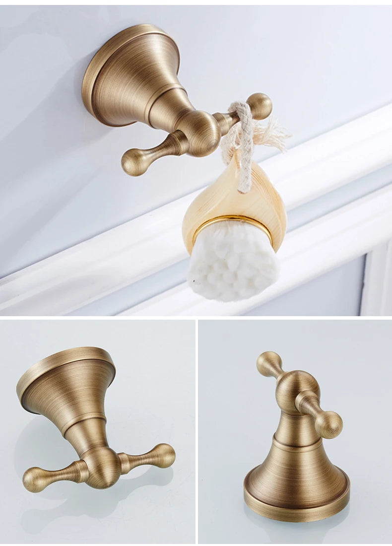 Antique brass plated wall-mounted towel rack bathroom hardware pendant set paper towel holder coat hook toilet brush ELA68A