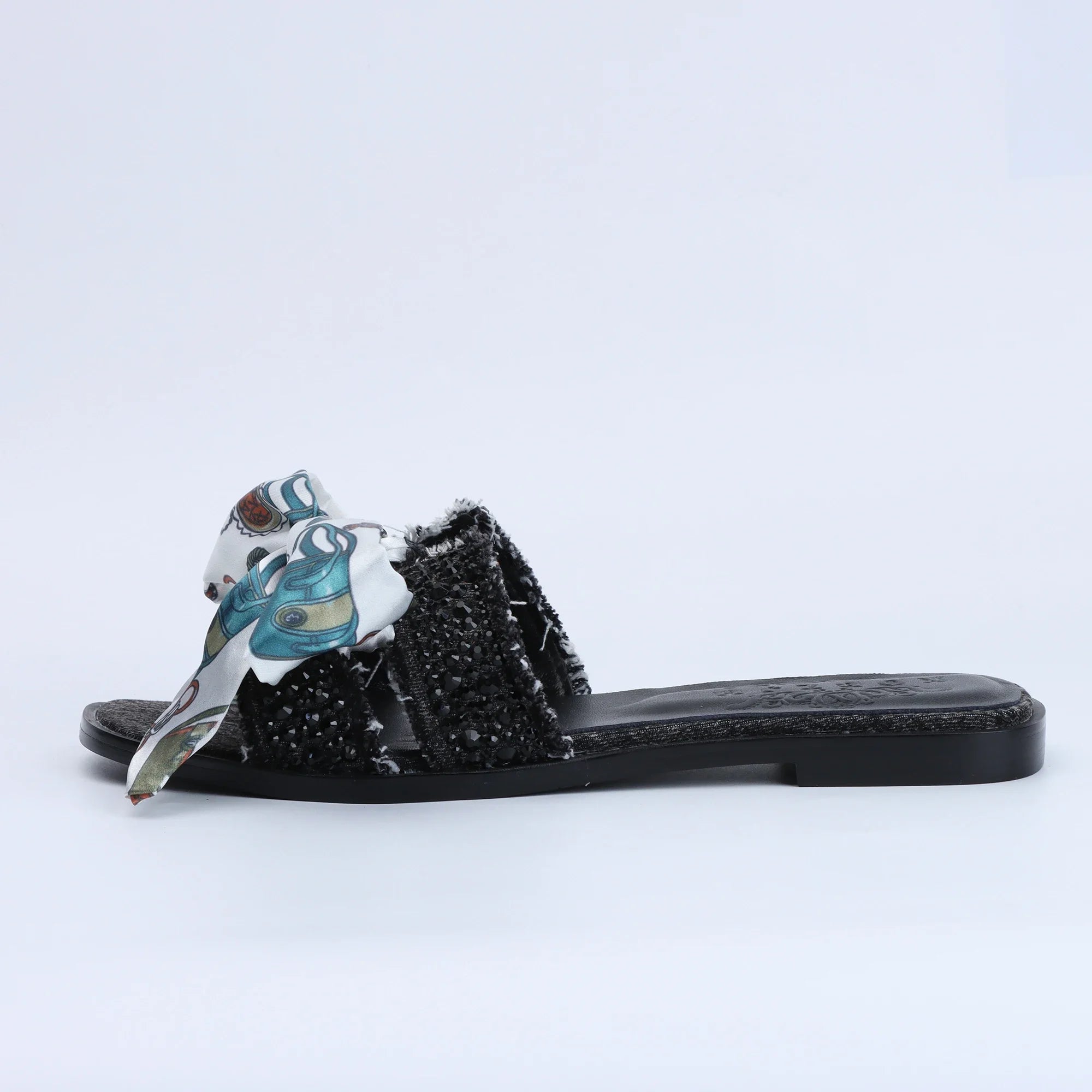 Women's Dressy Flat Rhinestone Sandals Comfortable Slip On Leather Sandals Shoes Women 2024 Luxury Brand High Quality Shoes
