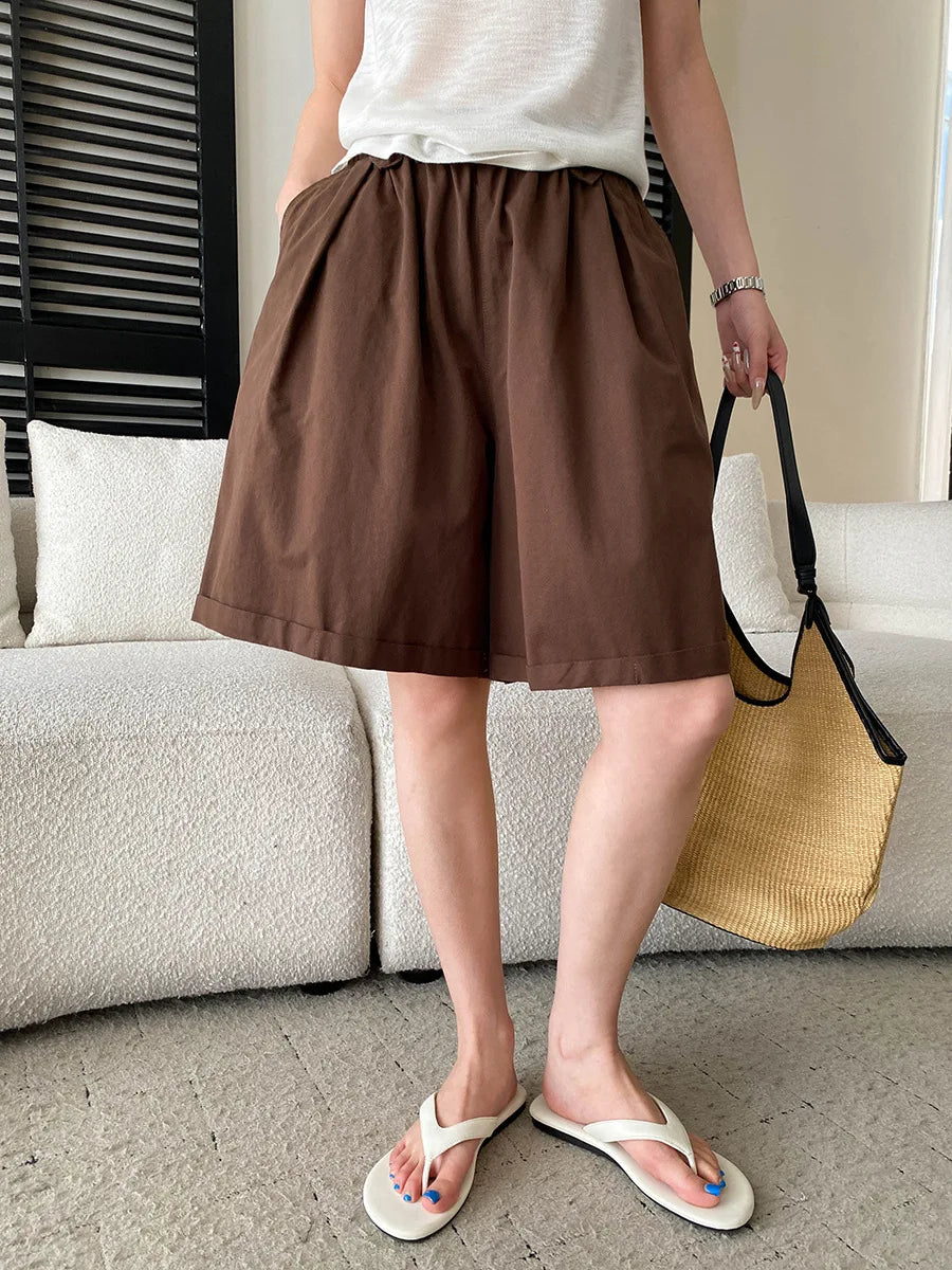 Summer women's relaxed loose wide leg A-line casual shorts versatile