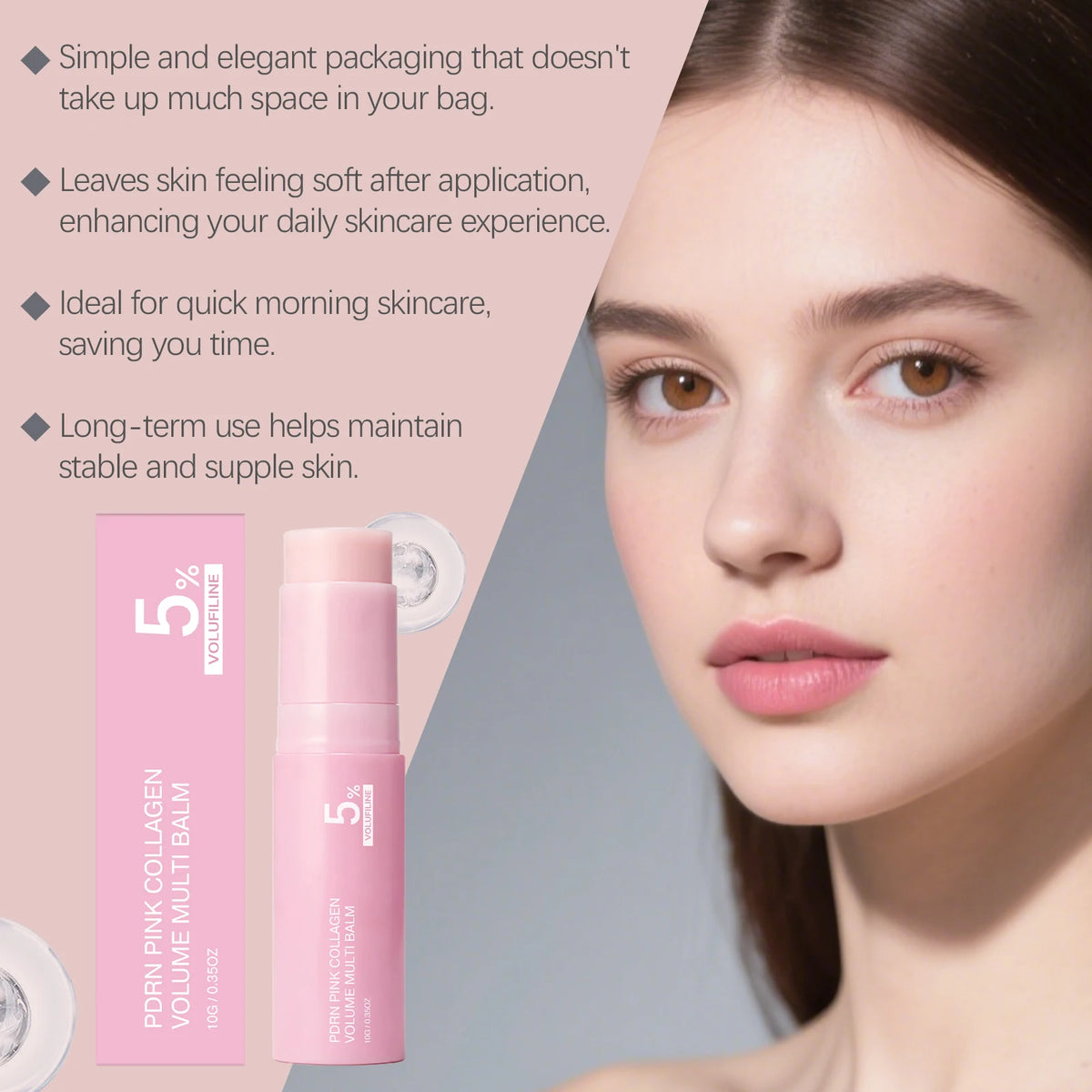 PDRN Pink Collagen Volume Multi Balm 5% Volufiline Moisturizing Stick Firming Face & Body Balm For Under Eyes, Lips, Neck