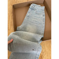Women's 2025 Autumn New Light Blue Hot-Selling Rhinestone Straight Jeans High Waist Wash Jeans Loose Slimming Wide Leg Trousers