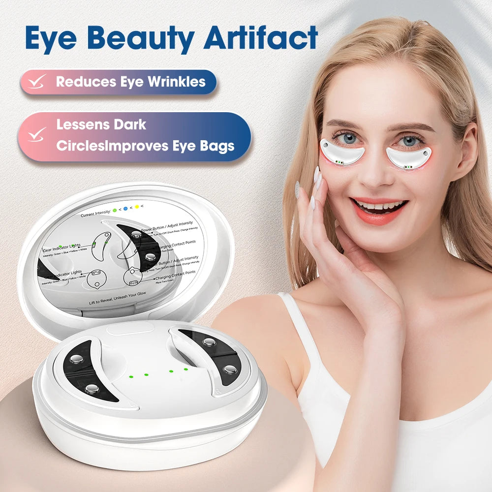 2-IN-1 Face & Eye Beauty Massager Micro-current Red Light EMS Anti Aging Bags Dark Circles Reduce Electric Eye Rejuvenation Pads