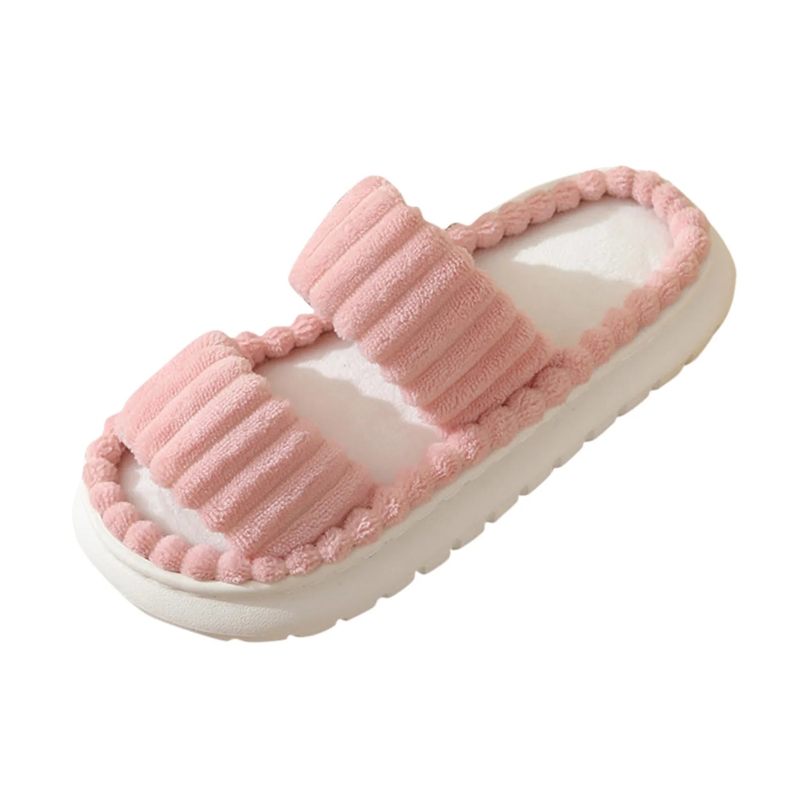 Fashion Women Winter Slipper Corduroy Double Strap House Warm Plush Flat Slippers Autumn Woman Light Comfort Indoor Slipper