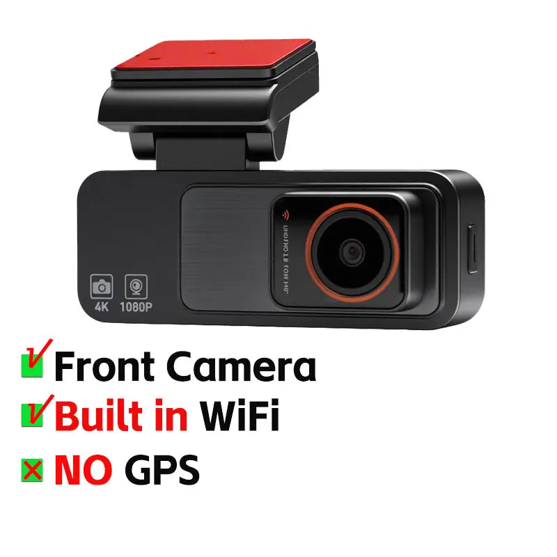 Dash Cam Dual Lens 4K UHD Recording Car DVR GPS WDR Night Vision Video Recorder Wi-Fi Room Black Box 1080P Rear View Camera