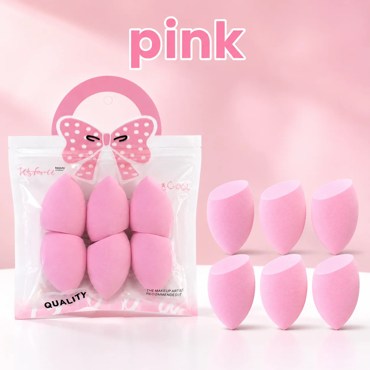 6 Beauty Egg Sets, Easily Smudge the Foundation and conceal the Blemishes, and Evenly Apply Makeup on the Curved Section.
