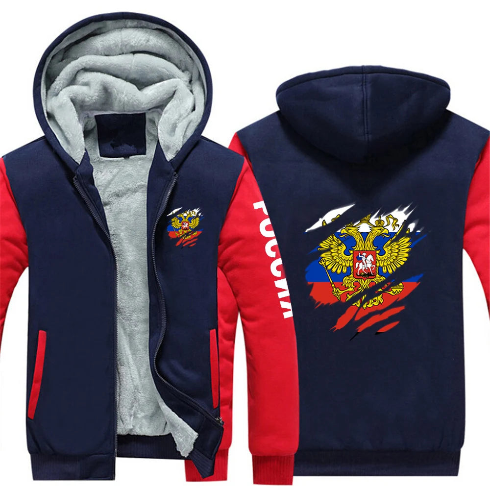 2025 Russia Badge Jacket Autumn And Winter Man's Cold Resistant Mountaineering Clothing Coat Russian Flag Logo Print Hoodies