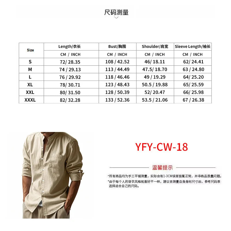 Tracksuit 2025 Seasons Linen Men's Casual Loose Breathable Long sleeved Pants Shirt Beach Set in Stock Male  Clothing Big Size
