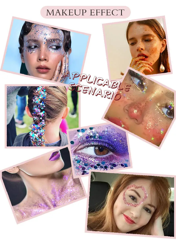 Eye Glitter Nail Hair Body Face Gel Art Waterproof High Gloss Glitter Body Multifunctional Makeup Decoration Party Festival