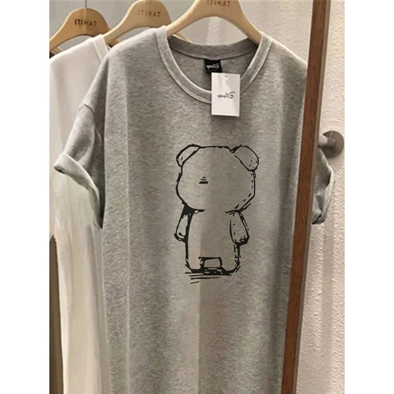 Summer Casual Short Sleeve T-Shirt Dress Women plus Size New Style Meat Covering Slimming Mid-Length Versatile Dress