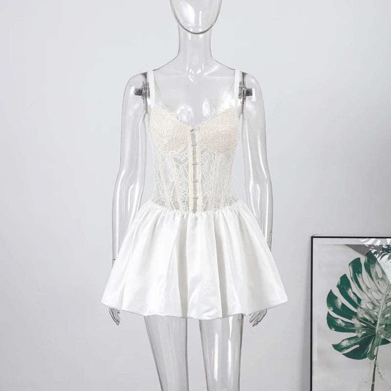 Sexy Fishbone Corset Mini Dress Women Black Hollow Out Backless Bandage Bubble Dresses 2026 Summer Party Festival Dresses