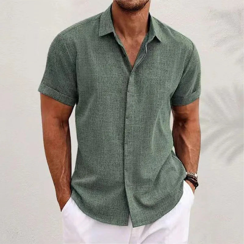 Men's Cotton Linen Short Sleeved Shirt Summer Casual Camisas Harajuku Blusas Mens Shirts Fashion Tops Men Clothing Streetwear