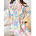 Women's Summer Sweet Cute Multi Heart Pajama Sets Lady Loose Short Sleeve Pants Sleep Two Piece Suits New Homewear Outfits 2025
