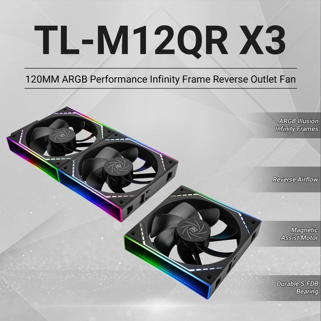 Thermalright TL-M12Q X3 120mm PC Case Cooling Fans, Daisy-Chain | 2000RPM | High Airflow | ARGB | Dual Infinity Mirrors Lighting