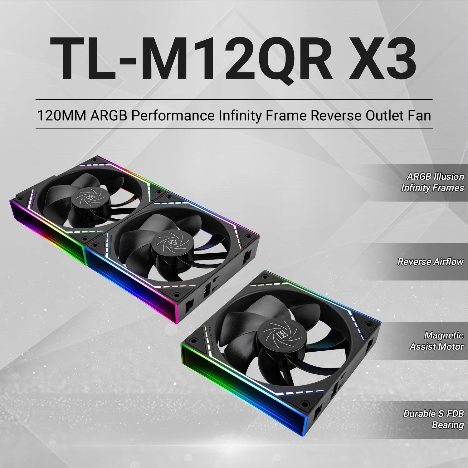 Thermalright TL-M12Q X3 120mm PC Case Cooling Fans, Daisy-Chain | 2000RPM | High Airflow | ARGB | Dual Infinity Mirrors Lighting