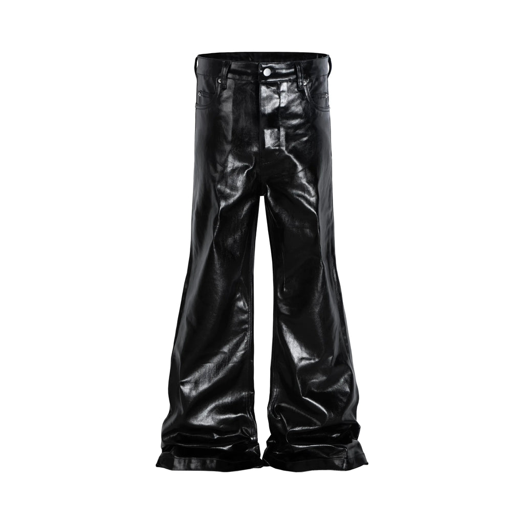 2025 Coated Shiny Hip Hop Punk Stacked Jeans Man Patent Leather Vintage Wide Leg Straight Flared Jeans