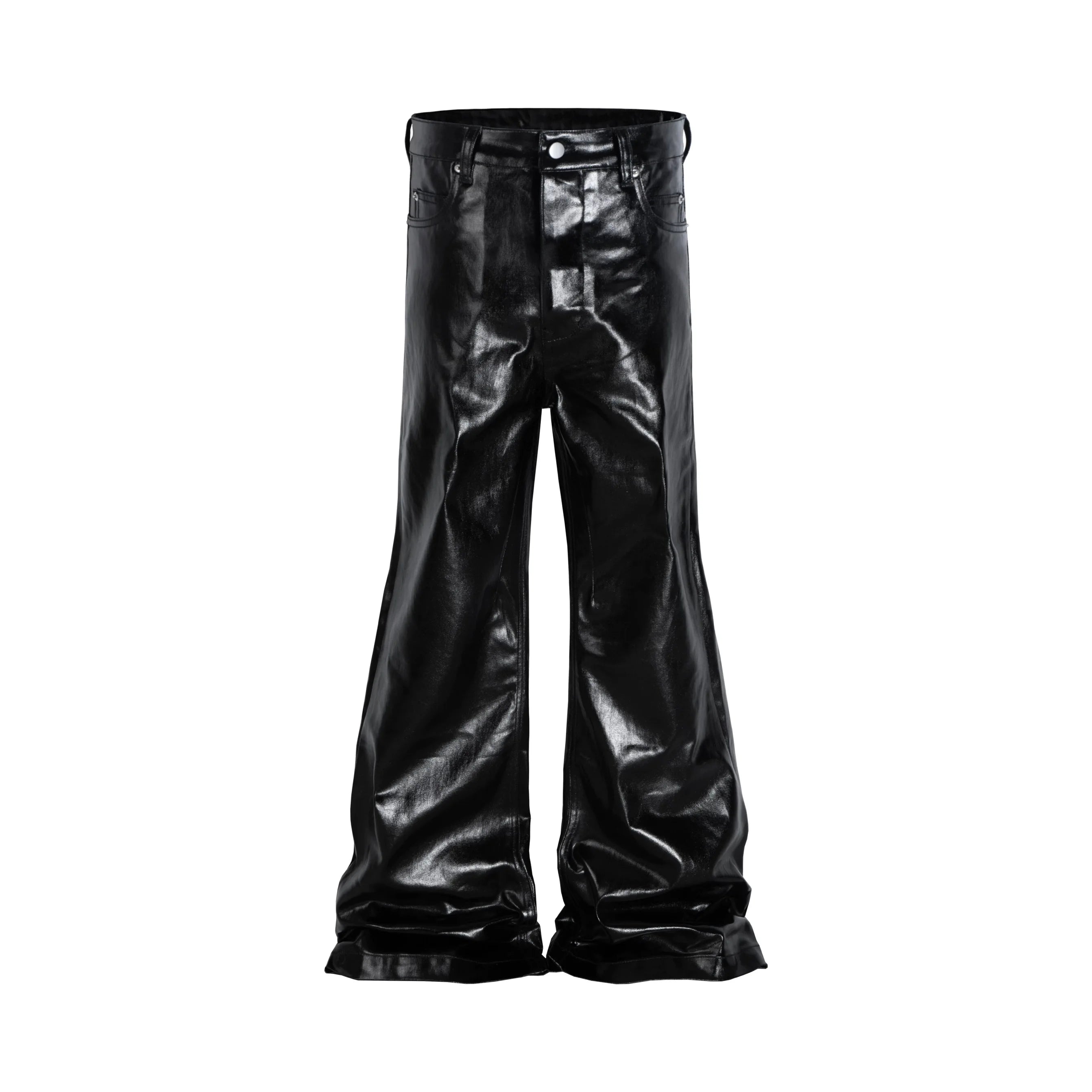 2025 Coated Shiny Hip Hop Punk Stacked Jeans Man Patent Leather Vintage Wide Leg Straight Flared Jeans