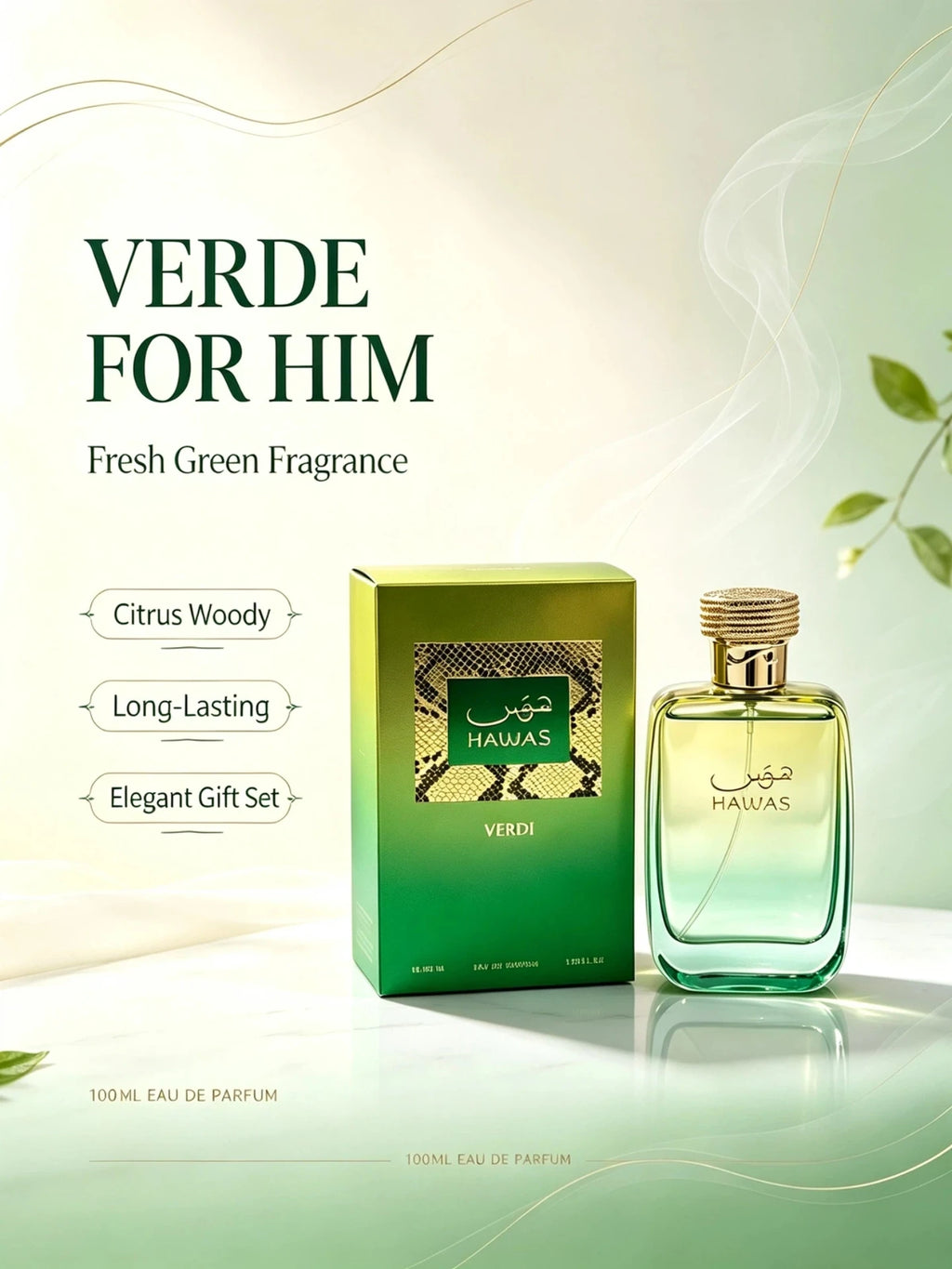 Eau de Parfum Unisex de 100 ml, Aroma Oriental Amaderado Fresco y Duradero, Fragancia Ligera y Elegante, Ideal para la Oficina,
