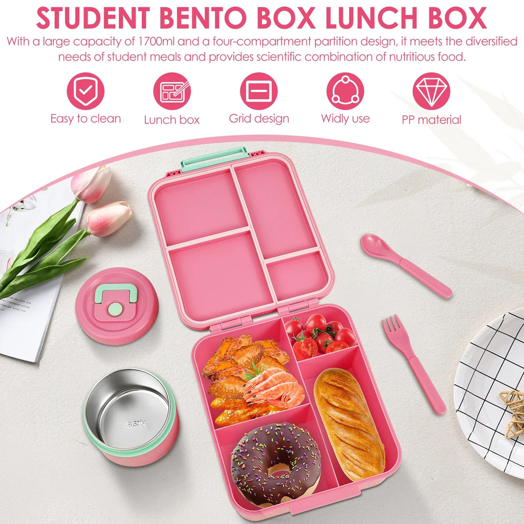 Adorable Kids Lunch Box Student Microwave Safe Travel Bento Box Food Container Portable Leak Proof Fruit Salad Bento Box 1700ml