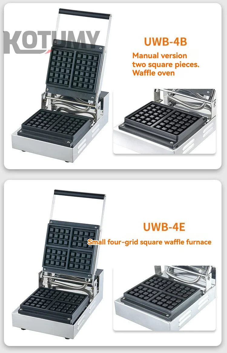 Industrial Stainless Steel Non-Stick Belgian Waffle Maker Four Grid Electric Baking Tray Heating Both Grain Processing Machinery