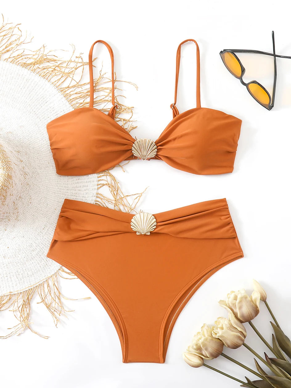 High Waist Bikini Women's Swimsuit Two-piece Bathing Suits Bandeau Woman Swimwear 2026 Trend Bikinis Sets Brazilian Beach Wear