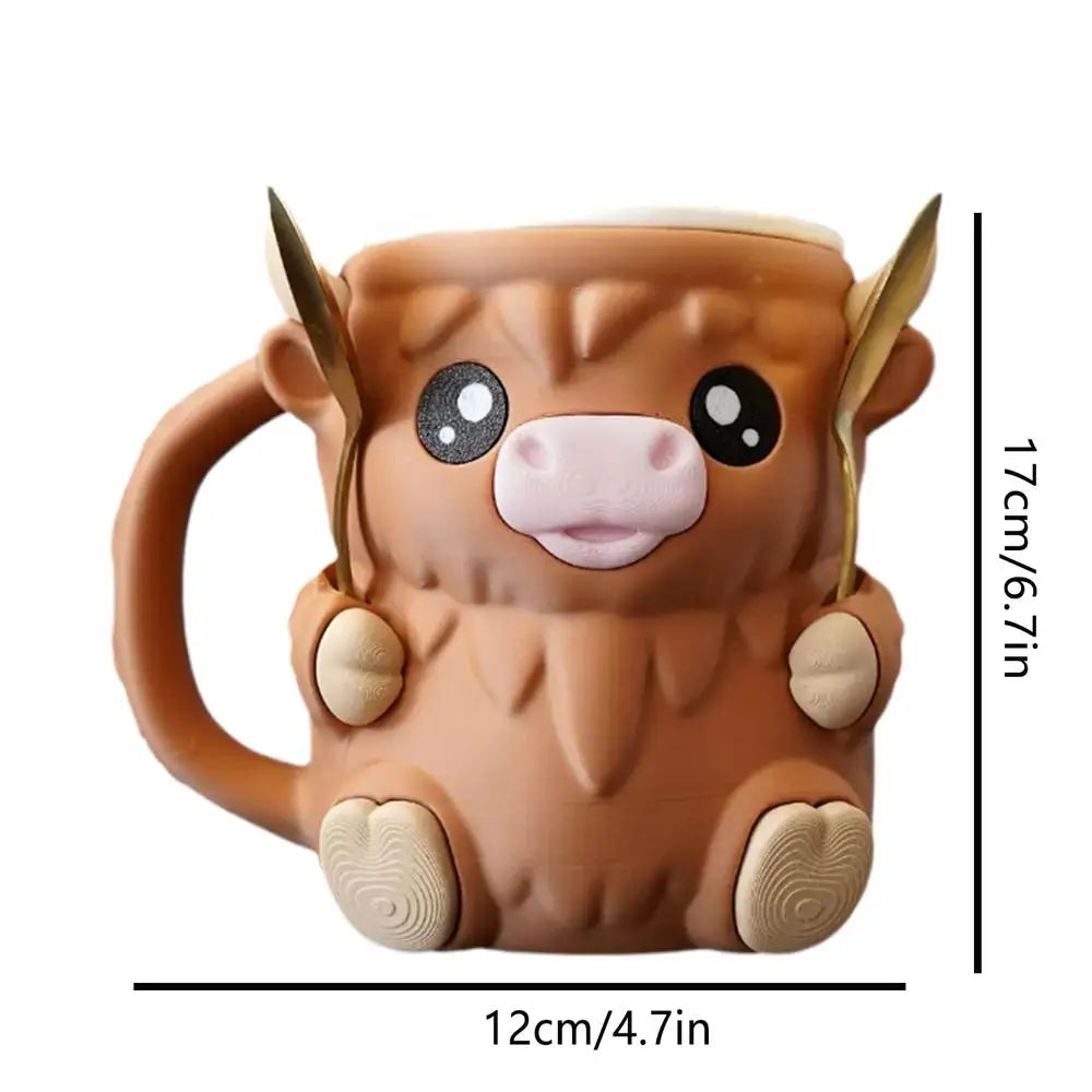 16oz Highland Cow Ice Cream Pint Holder Dessert Tub with Antifreeze Handl Ice-Creams Sleeve Cooler Container Kitchen Gadgets