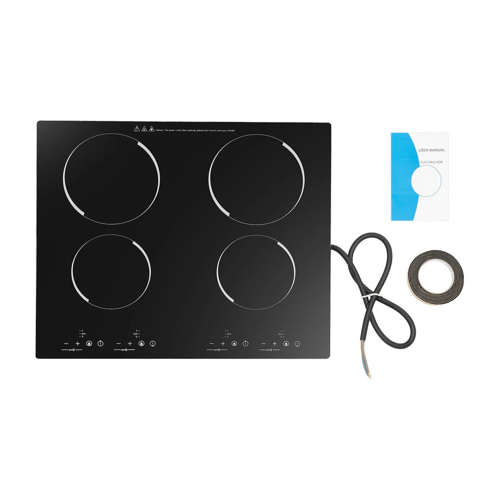 3000W 4 Burner Electric Cooktop Ceramic Hob 110V, 9 Heating Levels Sensor Touch Control, Built-in Countertop Radiant Stove with Child Safety Lock & Timer for Kitchen(No Plug), Black