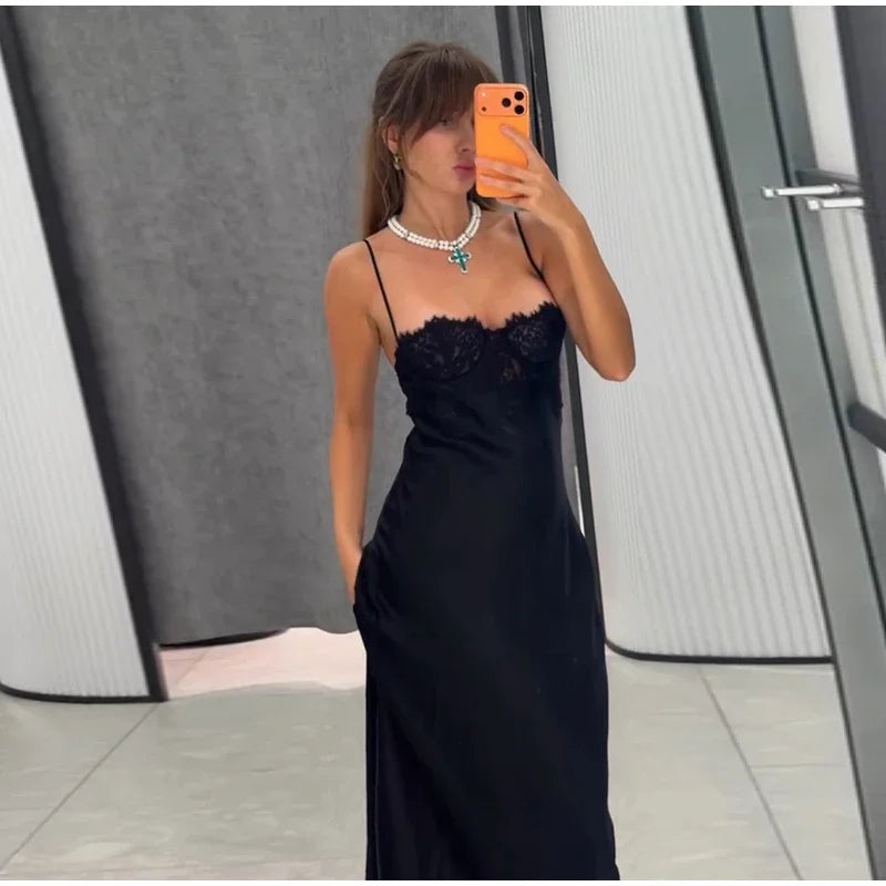 Backless Satin Long Sling Dress Women V Neck Sleeveless Slit Solid Sexy Party Dresses 2026 Summer Lady Vacation Evening Robes