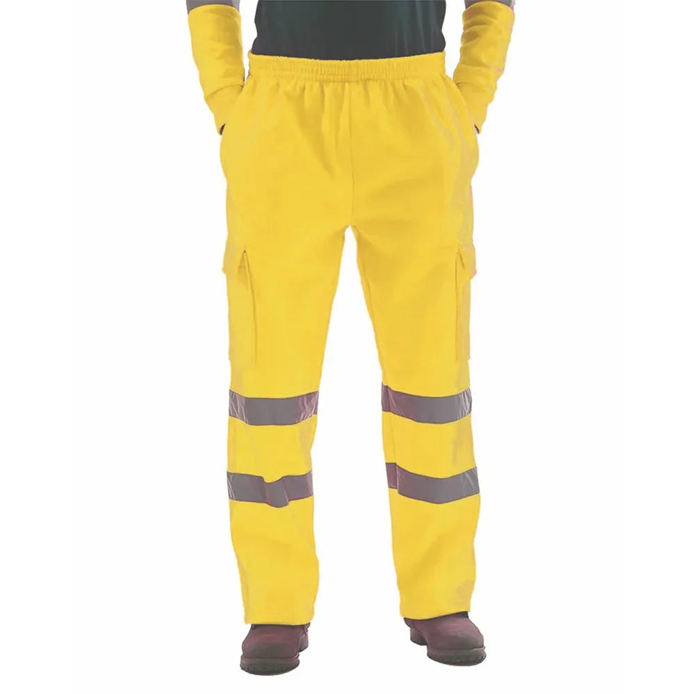 Mens Work Joggers Patchwork Workwear Uniform Bottoms Safety Sweat Pants Striped Reflective Pants Loose Mens Jogging Trousers