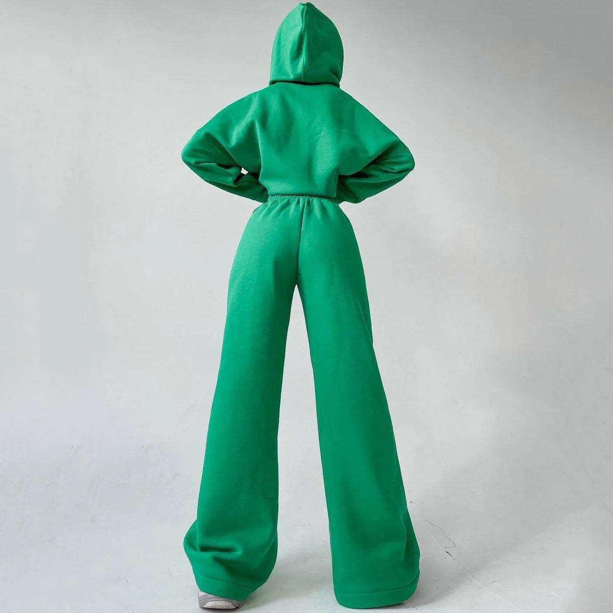 Woman's Solid Color Hooded Sweatshirt Pant Two-piece Set Fashion Long Sleeves Pocket Pullovers Pants Suits Ladies Loose Outfit