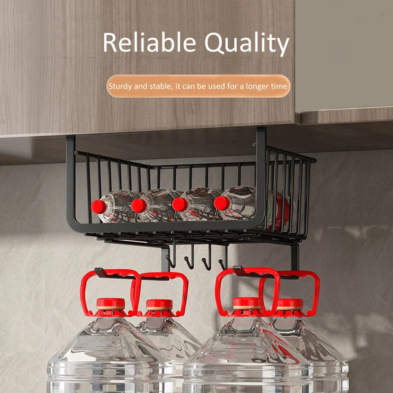 Kitchen Under Cabinet Basket Organizer Storage Hanger Cup Holder Closet Desk Hanging Rack for Kitchen Paper Towel with 4 hooks