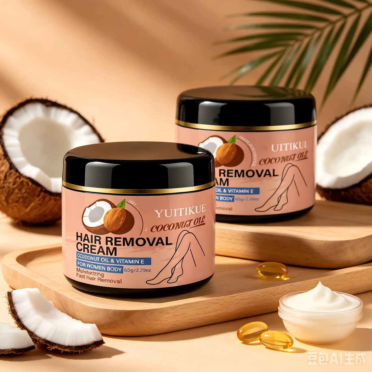 YUITIKUE Coconut Oil VE Hair Removal Cream, Moisturizing Fast Depilatory Cream for Women Legs Arms Body 65g