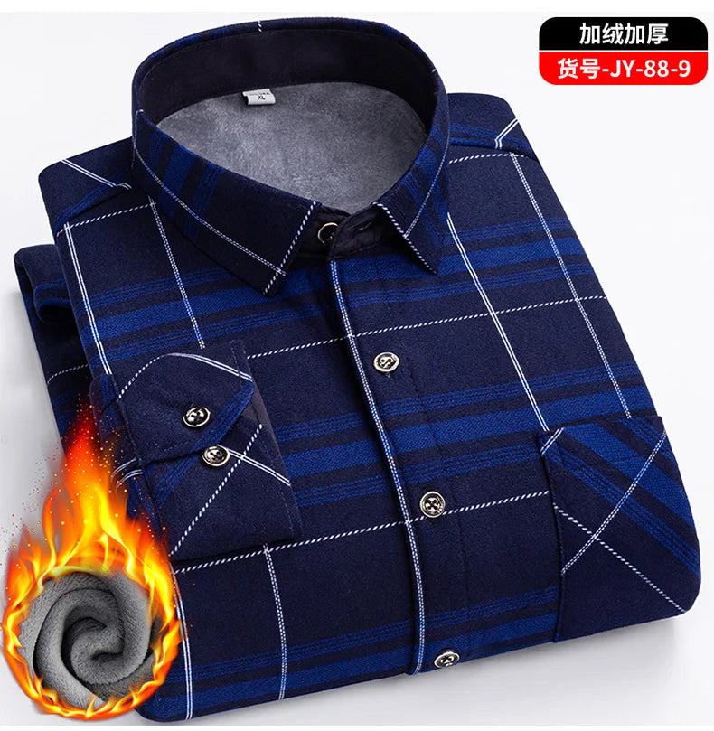 Men's long-sleeved shirts with added fleece and thickening are warm, casual in winter, skin-friendly, soft and cold-resistant