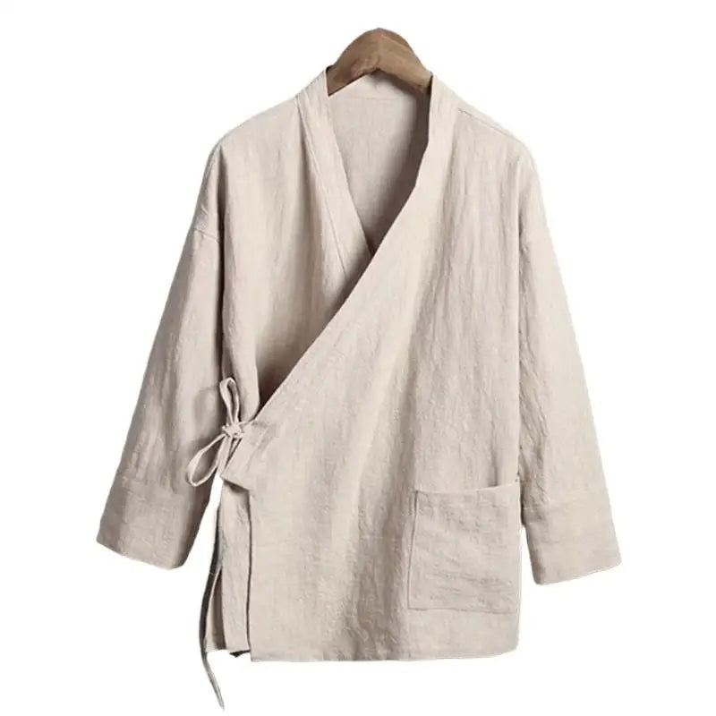 Men's Linen Vest Men's Shirt Long Sleeved Chinese Official Collar Traditional Kung Fu Tang Casual Social Shirt Plus Size Shirt