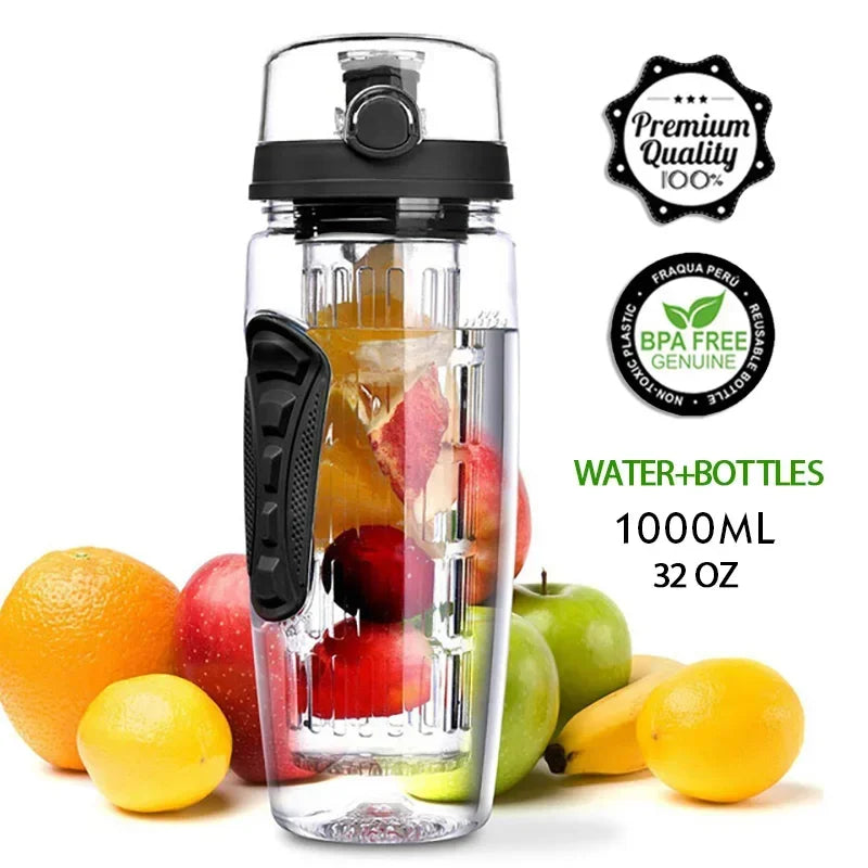 32 OZ Fruit Infuser Water Bottle BPA Free Sports Bottle Tritan Leakproof Plastic Fruit Water Bottle for Gym Camping Travel