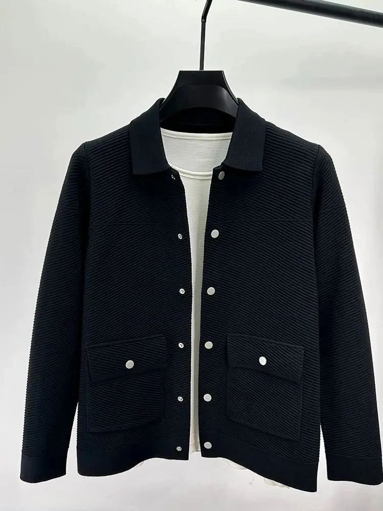 High quality luxury lapel cardigan jacket men autumn new trend Korean casual solid color single breasted knitted sweater coat