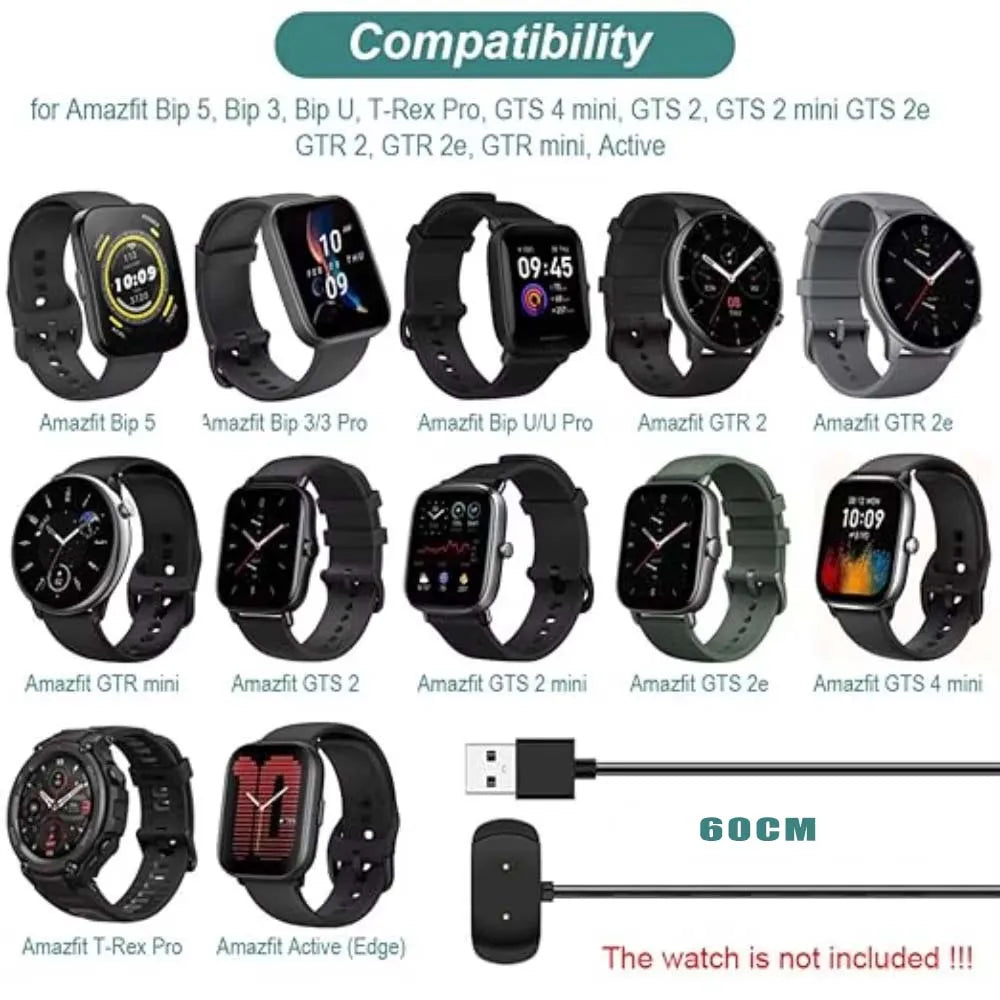 Charger for Amazfit Bip 3/ Bip 3 Pro/ GTS 4 Mini/ Bip U Pro/GTS 2/ GTR 2/ GTS2 Mini/ GTS 2e/ T-Rex Pro Charging Magnet Cable