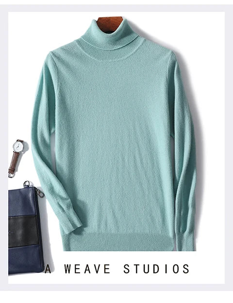 Men Turtleneck Cashmere Pullover 100% Pure Wool Knitwear Sweater Basic Solid Smart Casual Jumper Male Tops Autumn Winter