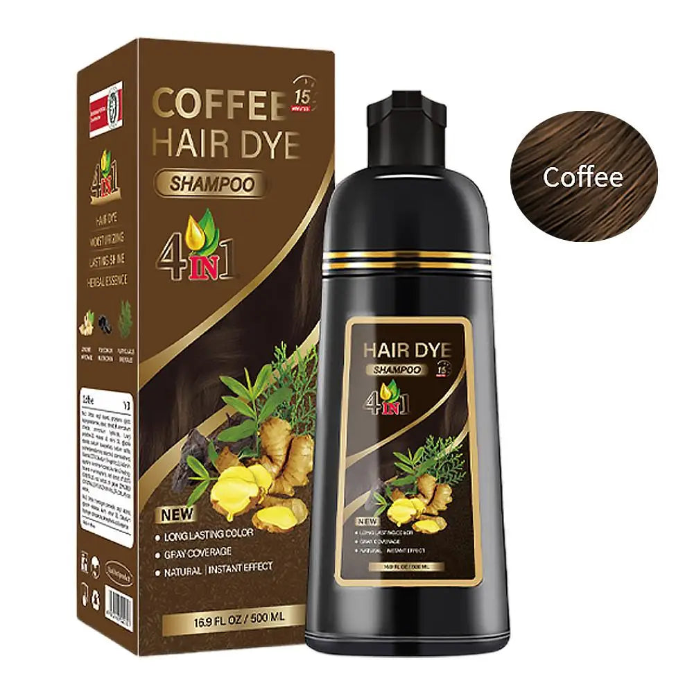 Black Brown Hair Dye Shampoo 500ml,4-in-1 Color Shampoo for Gray Coverage, Long-Lasting Natural Hair Coloring for Women Men