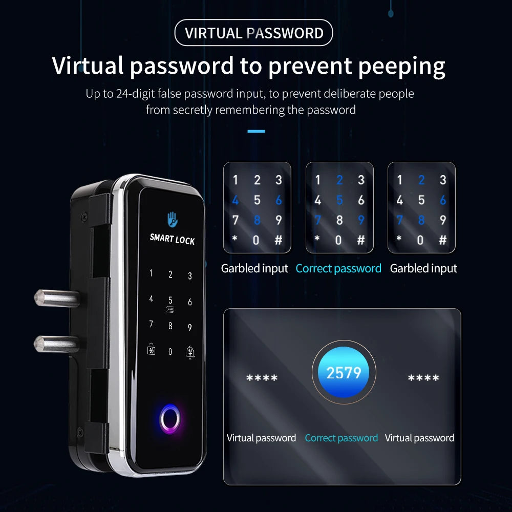 TTlock Smart Biometric Fingerprint WiFi Lock for Commercial Glass Door 5-in-1 Access Control (APP/Fingerprint/Card/Code/Remote)