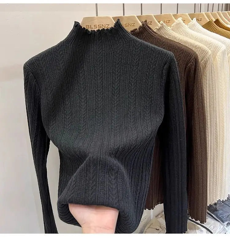 Autumn Winter Chic Bottom Sweaters Women Fashion Turtleneck Pullover Slim Long Sleeve Knitted Jumpers Soft Warm Pull Femme Top