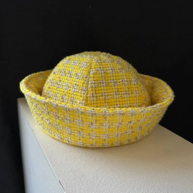 Fall Elegant Tweed Berets for Women Sailor Hat Japanese Versatile Naval Winter Fashion Party Warm Cute Jk Y2K Bucket Hat