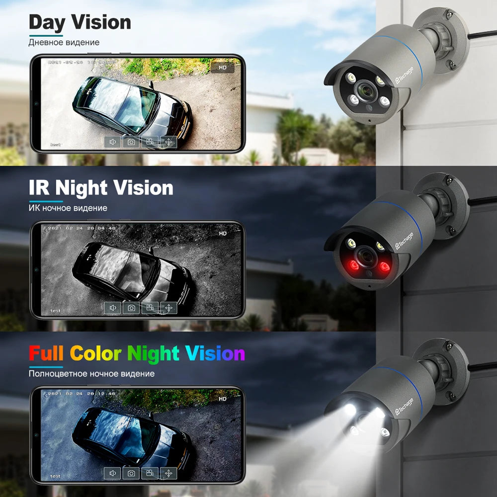Techage HD 4MP AI POE IP Camera Two Way Audio IR Night Outdoor Waterproof CCTV Video Security Surveillance Camera For NVR Kit