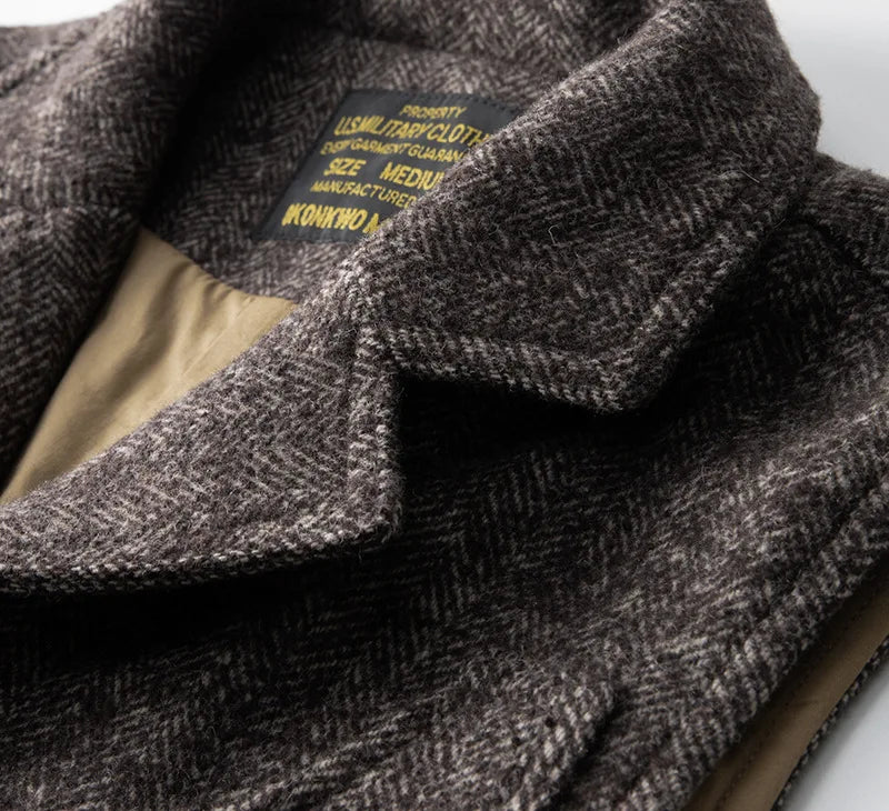 Good Quality Winter Fashion Men's Retro British Tweed Wool Vest Thick Double-Layer Multi-Pocket Suit-Collar Vest Warmth Top Male