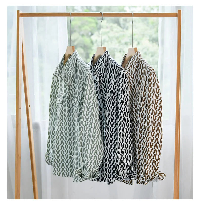 9789 Spring Fall Trendy Plaid Men'S Shirts Casual Loose Luxury Style Streetwear Youth Handsome Lapel Pockets Male Blouse Tops